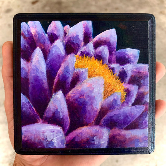 Original Purple Lotus Oil on Wood Painting by Jonathon C. Garza