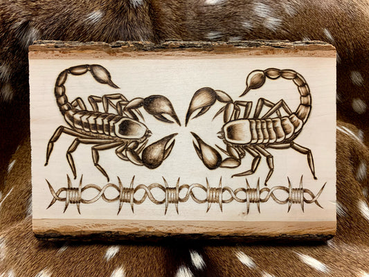 Hand-Burned Duo of Scorpions on Basswood by Jonathon Garza